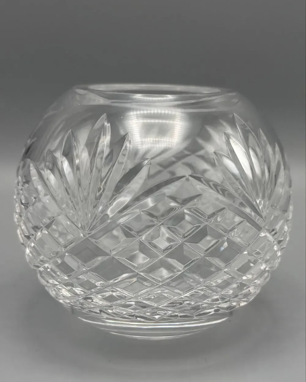 European Cut Crystal Rose Bowl Vase Diamond & Fan Cut Floral Centerpiece Vintage